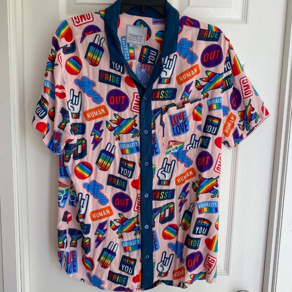Vintage-Inspired Trinity Collective Pride Shirt W/ Colorful LGBTQ+ Graphics Butt
